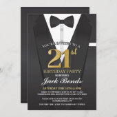 21st Birthday Spy Suit Black tie Gold Invitation (Front/Back)