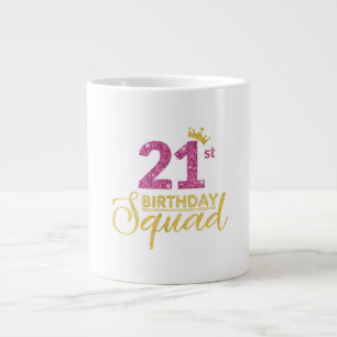 21st Birthday Squad Party Crown Pink Gold Giant Coffee Mug