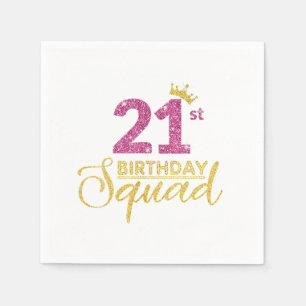 21st Birthday Squad Party Crown Pink Gold Napkins