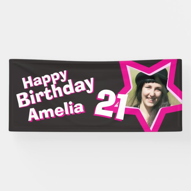 21st birthday star custom photo banner (Horizontal)