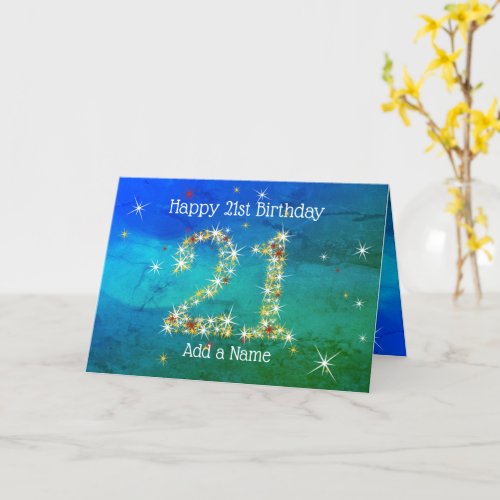 21st Birthday _ Star Numbers _ Blue Green _ Age 21 Card
