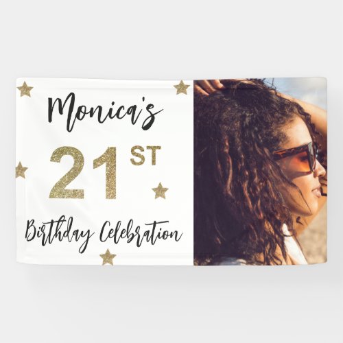 21st Birthday Stars Photo Gold Party Banner
