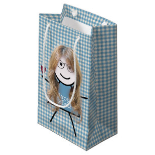 21st Birthday Stick Girl On Gingham with Wine Small Gift Bag
