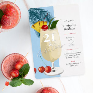 21st Birthday Summer Blue Cocktail Party  Foil Invitation