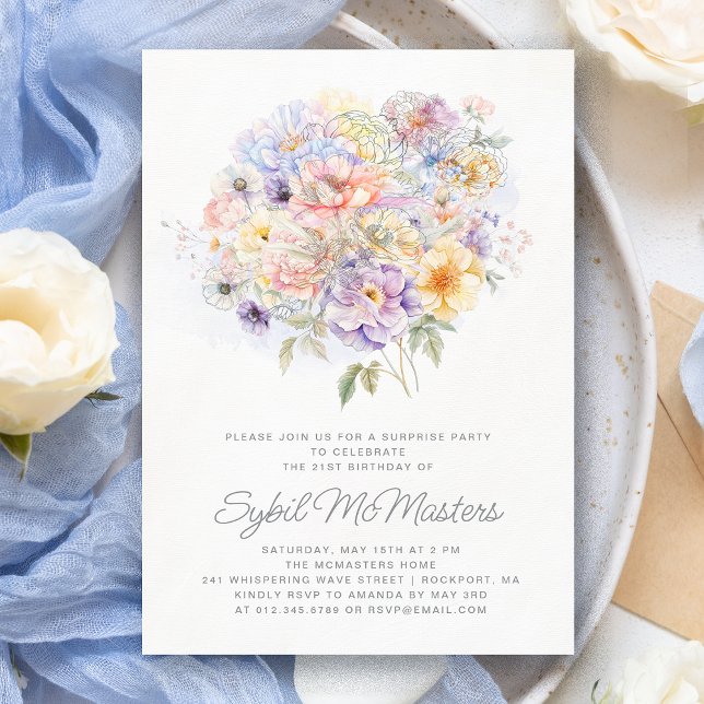 21st Birthday Surprise Party Flower Bouquet Invitation (Creator Uploaded)