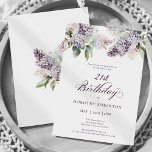 21st Birthday Surprise Party Purple Lilac Flower Invitation<br><div class="desc">Soft watercolor purple lilacs create a pretty springtime 21st birthday invitation. The calligraphy adds an elegant aesthetic. This birthday invitation is available in both traditional cardstock and a downloadable version.</div>
