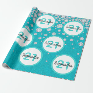 21st birthday teal green glitter diamonds wrapping paper