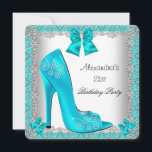 21st Birthday Teal High Heel Shoe Silver Lace Invitation<br><div class="desc">Elegant 21st Birthday Party Teal Blue, High Heel Shoe, Silver White Lace. Customize with your own details and age. Template for Sweet 16, 16th, Quinceanera 15th, 18th, 20th, 21st, 30th, 40th, 50th, 60th, 70th, 80th, 90, 100th, Fabulous product for Women, Girls, Zizzago created this design PLEASE NOTE all flat images!...</div>