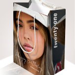 21st Birthday Trendy Personalized Photo Medium Gift Bag<br><div class="desc">Elevate your 21st birthday present with a personalized photo gift bag! This simple and stylish design, showcases a favorite photo that is repeated on both sides, and extends around the entire bag. A photo with a dark background will work best for the white lettering to stand out. The greeting 'Happy...</div>