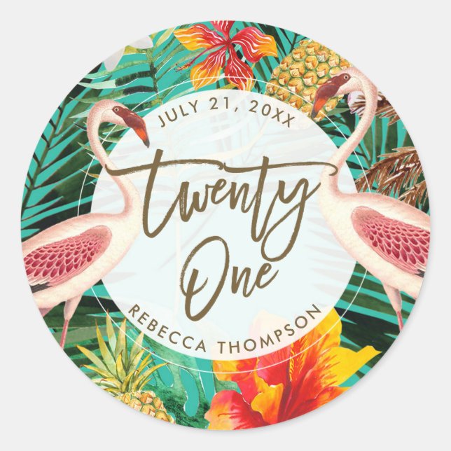 21st birthday tropical flamingo sticker (Front)