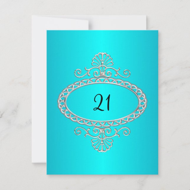 21st Birthday Turquoise & Silver Metal Invitation (Front)