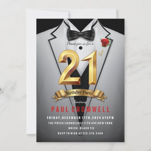 21st Birthday Tuxedo  Invitation