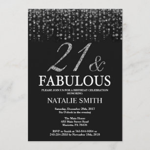 21st Birthday Twenty one and Fabulous Silver Invitation
