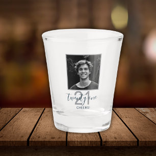 21st Birthday Twenty One Photo Trendy Script  Shot Glass