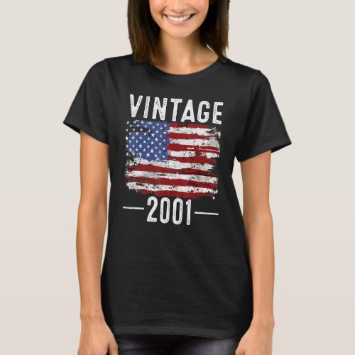 21st Birthday Usa Flag Vintage American Flag 2001 T_Shirt