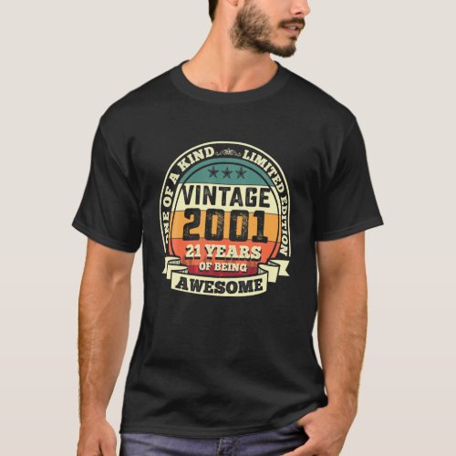 21St Birthday Vintage Gift Retro Awesome 2001 21 Y T_Shirt
