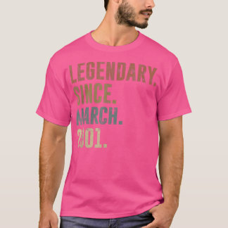 21st Birthday Vintage Legendary Since March 2001  T-Shirt