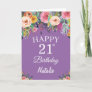 21st Birthday Watercolor Floral Flowers Purple Card