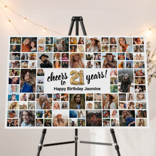 21st Birthday White Gold 100 Photo Collage Foam Board