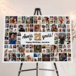 21st Birthday White Gold 100 Photo Collage Foam Board<br><div class="desc">Elegant 21st birthday party foam board sign featuring a simple white background that can be changed to any color,  a 100 photo collage of memories through the years,  the saying 'cheers to 21 years',  and their name.</div>