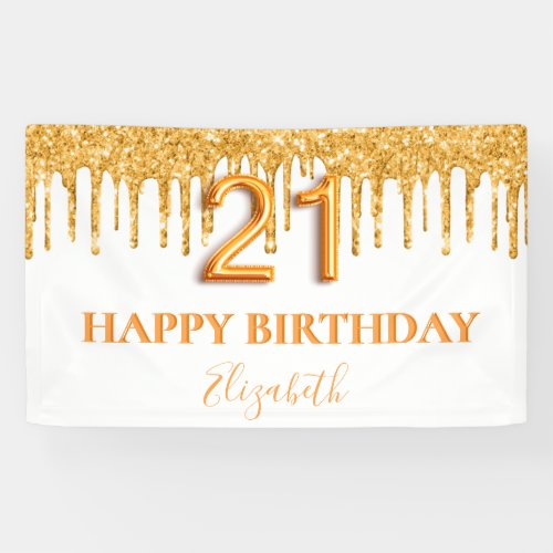 21st birthday white gold glitter balloon style banner