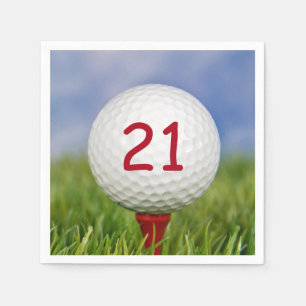21st birthday white golf ball on red tee napkins
