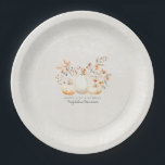 21st Birthday White Pumpkin Fall Leaves Custom Paper Plates<br><div class="desc">Modern and elegant white pumpkin and fall leaves botanical design. The soft watercolor palette is a sophisticated blend of soft terracotta golden yellow sage and brown. Perfect for your fall birthday party.</div>
