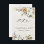 21st Birthday Winter White Floral Greenery Thank You Card<br><div class="desc">One of our most popular new winter floral designs on budget paper to help you lower your costs. If you prefer it is also available on cardstock. This elegant winter floral features white flowers nestled in greenery and pinecones with golden accents. The soft ivory white background frames it.</div>