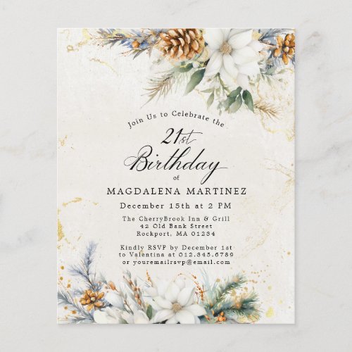 21st Birthday Winter White Floral Invitation