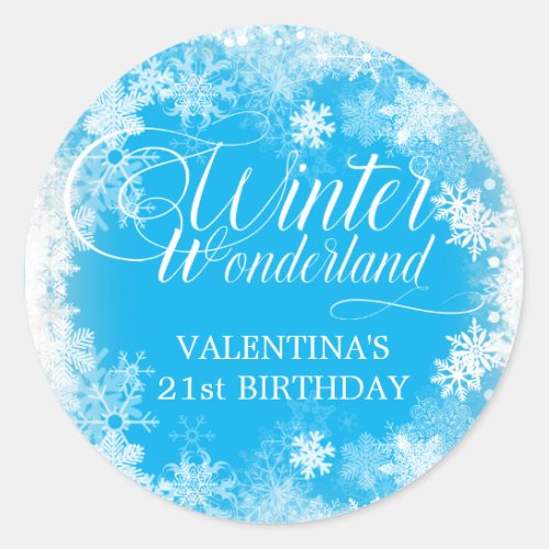 21st Birthday Winter Wonderland Snowflake Favor Classic Round Sticker