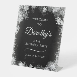 21st Birthday Winter Wonderland Snowflake Welcome Pedestal Sign