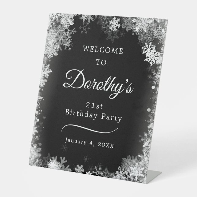 21st Birthday Winter Wonderland Snowflake Welcome Pedestal Sign (Front)