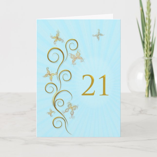 21st Birthday with golden butterflies Card (Front)