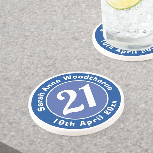 21st Birthday with Name Age  Date Coaster