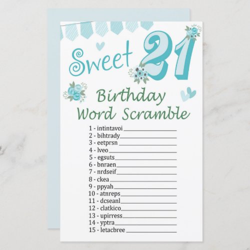 21st Birthday Word Scramble Game