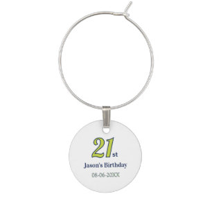 21st birthday yellow blue green bold letter name t wine charm