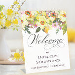 21st Birthday Yellow Daffodil Wildflower Welcome Pedestal Sign<br><div class="desc">Pretty springtime flower arrangement features yellow daffodils and purple wildflowers nestled in greenery. This tabletop sign stands up on its own. Just one less thing to think about, right? The calligraphy adds an elegant touch. This item is part of the Rustic Boho Yellow Daffodil collection. It lets you choose a...</div>