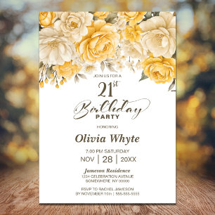 21st Birthday Yellow Rose Floral Party Invitation