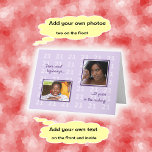 21st birthday your photos and text lilac card<br><div class="desc">This card has a pale lilac background with a repeating pattern of number 21's, and can be personalized with your own text and photos to make a very special 21st birthday greeting. There are two spaces for your photos on the front. One is rectangular, and one is square. Each photo...</div>