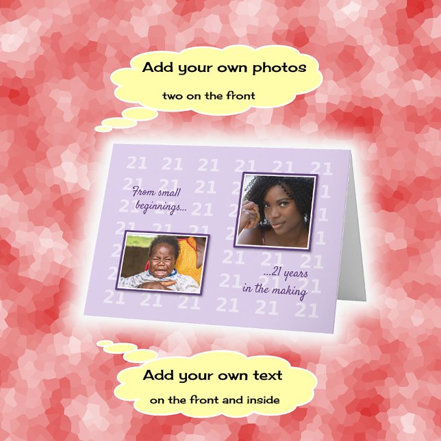 21st birthday your photos and text lilac card (Creator Uploaded)