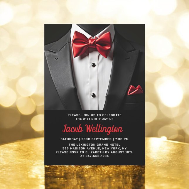 21st Black and Red Tuxedo Birthday Event Invitation (Creator Uploaded)
