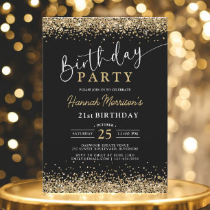 21st Black Gold Glitter Any Age Birthday Invitation