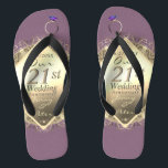 21st Brass & Iolite Wedding Anniversary Flip Flops<br><div class="desc">I designed these flipflops for her,  dedicated to their 21st wedding anniversary with a nod to the traditional gifts of iolite stone and brass to mark their milestone in this delightful,  original design.</div>
