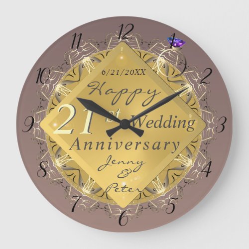 21st Brass Iolite Wedding Anniversary Large Clock