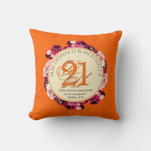 21st BRASS Wedding Anniversary Orange  Christian Throw Pillow