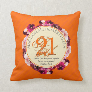 21st BRASS Wedding Anniversary Orange Christian Throw Pillow