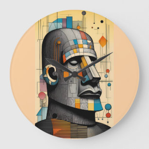 21st Century Moai - Ken Gage Tiki Art Large Clock