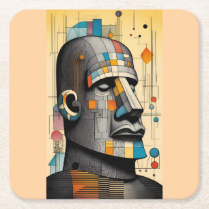 21st Century Moai - Ken Gage Tiki Art Square Paper Coaster