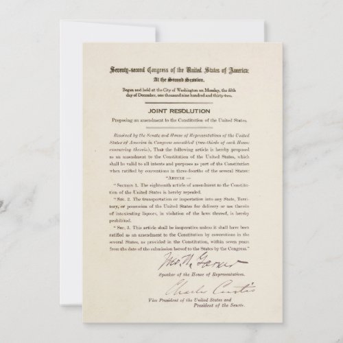 21st Constitutional Amendment Ending Prohibition Invite