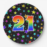 [ Thumbnail: 21st Event: Bold, Fun, Colorful Rainbow 21 Paper Plates ]
